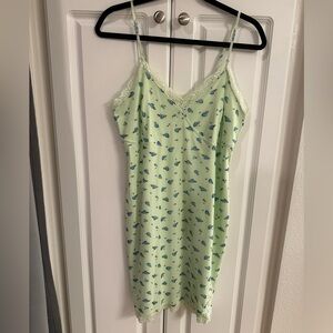 Green and Blue Floral Slip Dress with Lace Details